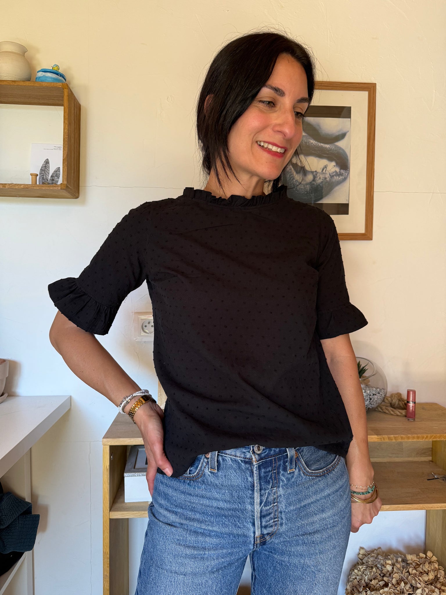 Top Nine plumetis manches courtes