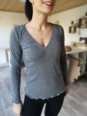 Tee-shirt Méline col V gris chiné